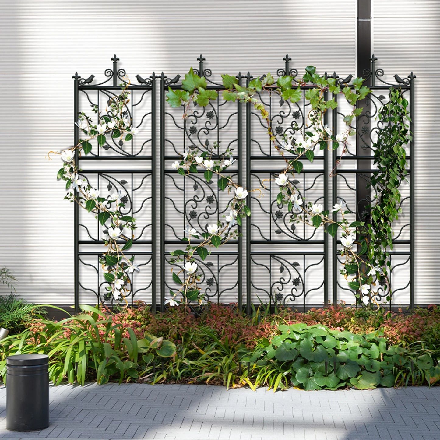 Powder Coated Iron Garden Trellis Fence Set Of 2 Outdoors