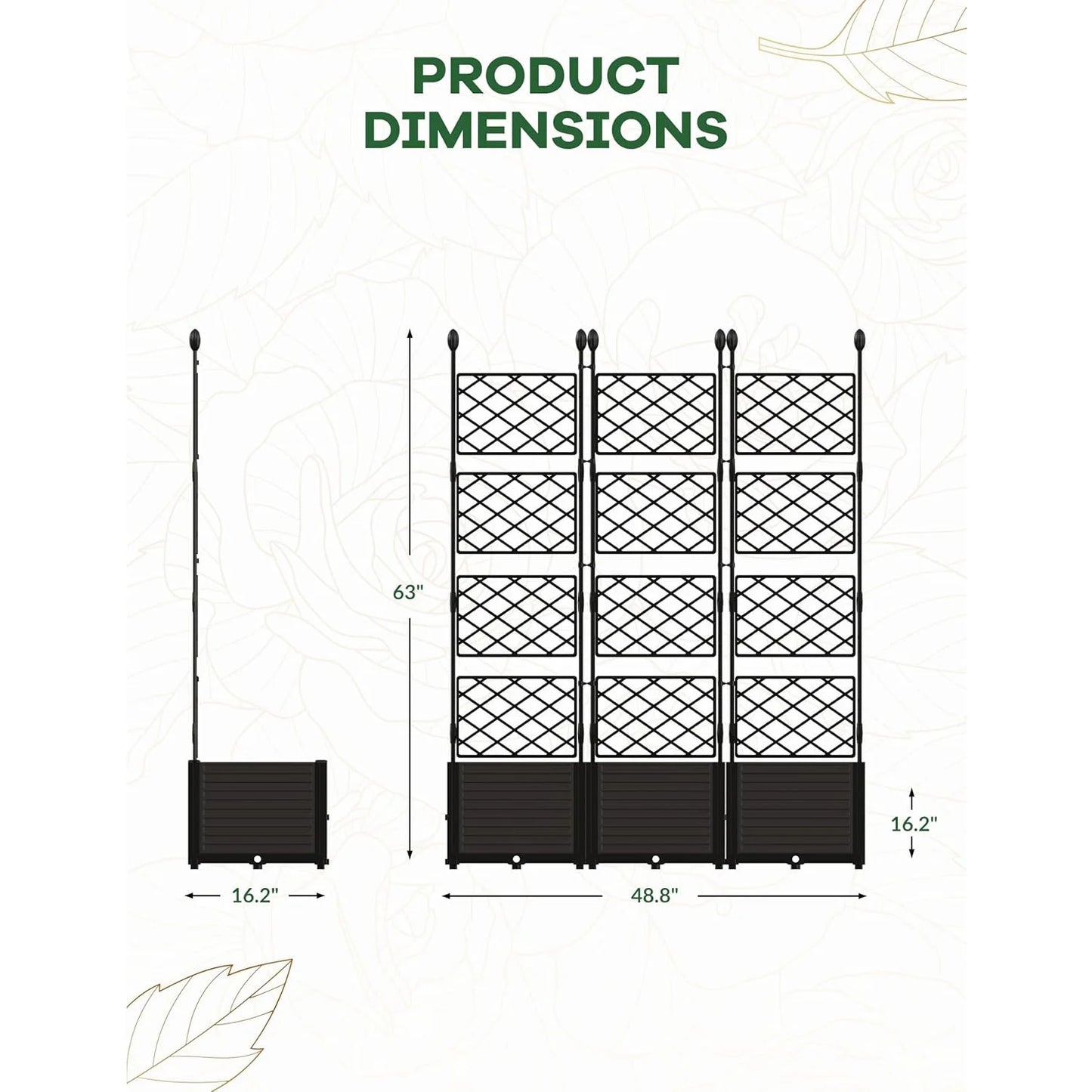 3Pcs Outdoor Raised Planter Box with Trellis Plastic Raised Garden Beds and Metal Trellis for Climbing Plants,Flowers,Vegetables