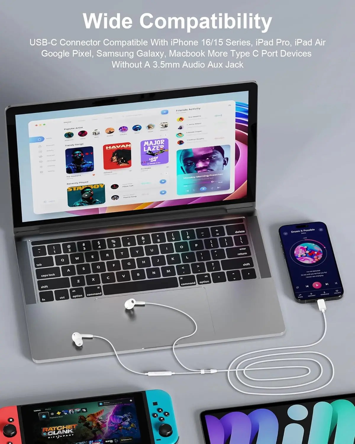 USB-C Wired Earbuds With Microphone For Smartphones