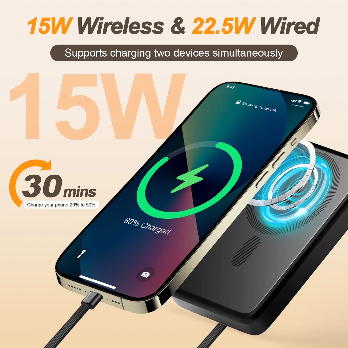 Magnetic Wireless Charging Station 10000W Power Bank 3-In-1