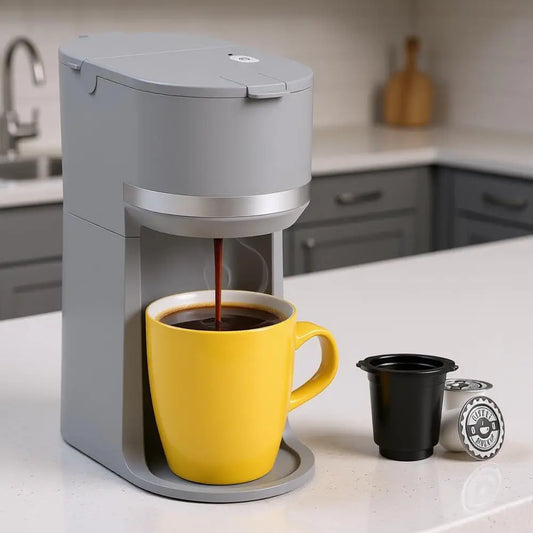 Single Serve Coffee Maker, K-Cup and Ground Coffee, Fast Brew, 6-12 oz Sizes, One Cup Coffee Machine, One-Button Small Coffee Ma
