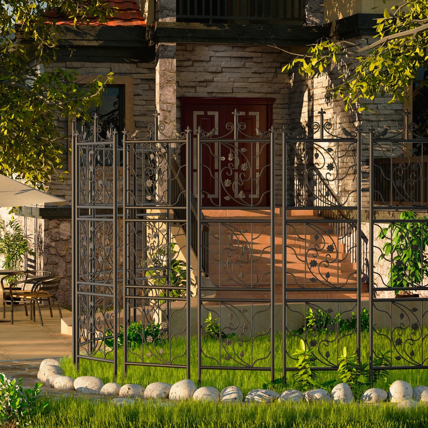 Powder Coated Iron Garden Trellis Fence Set Of 2 Outdoors