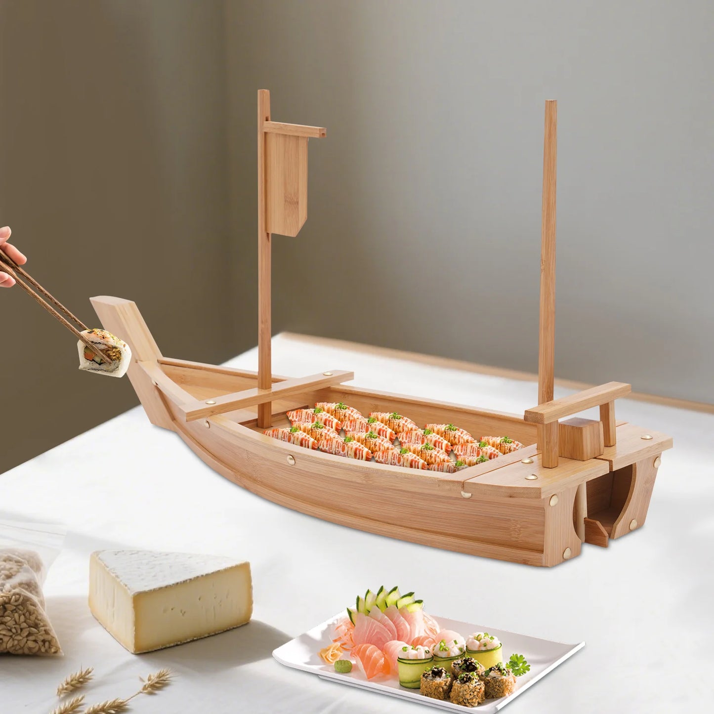Bamboo Sushi Boat Serving Tray For Parties And Buffets
