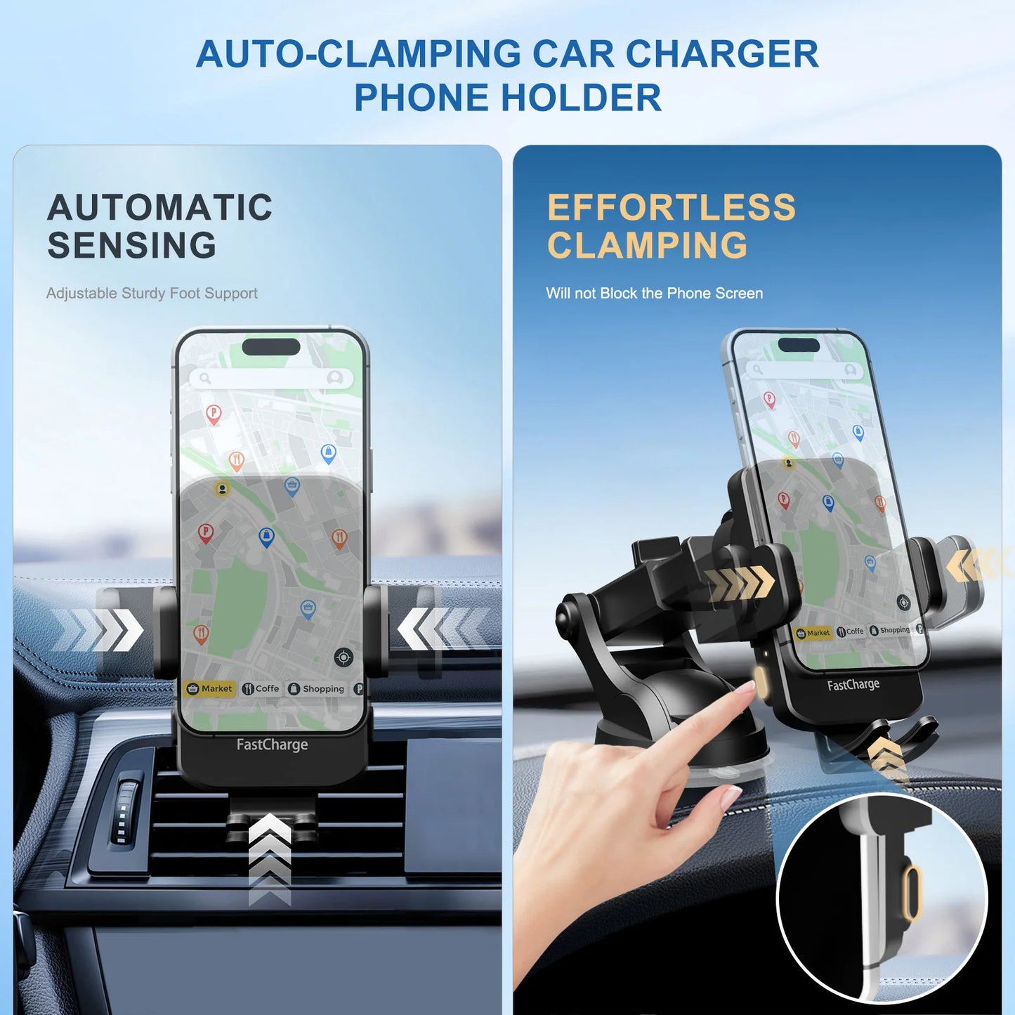 Wireless Car Charger Mount 15W Fast Charge iPhone And Galaxy