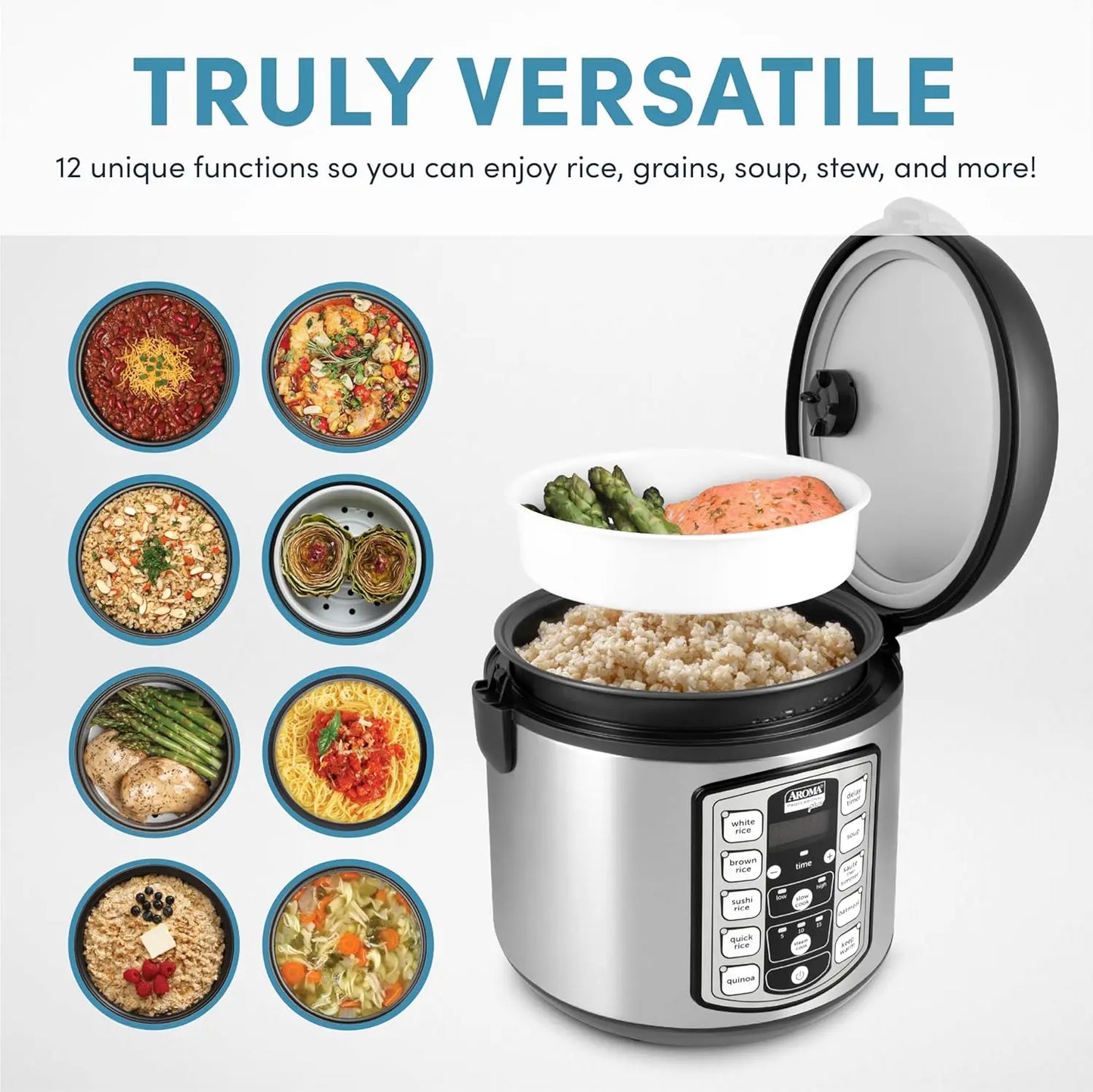 20-Cup Digital Rice Cooker with Steamer & Slow Cooker Functions, Stainless Steel Exterior, Nonstick Pot