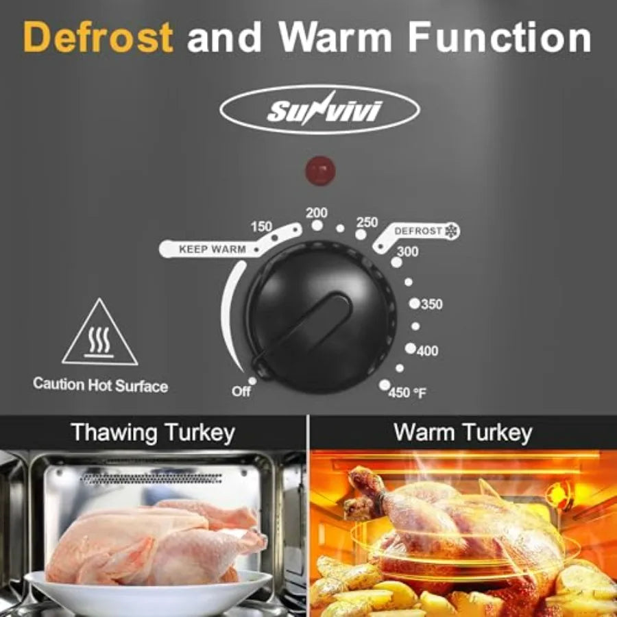 Electric Turkey Roaster Oven with Self-Basting Lid for Slow Cooking Stainless Steel Grey 8 QT with Removable Pan and Rack