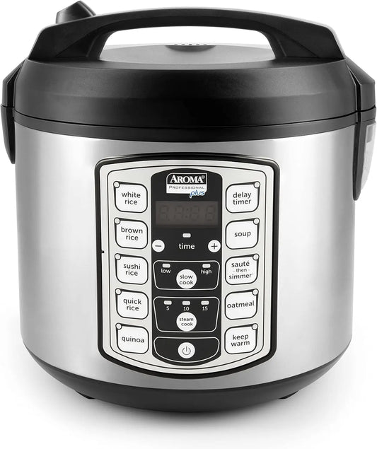 20-Cup Digital Rice Cooker with Steamer & Slow Cooker Functions, Stainless Steel Exterior, Nonstick Pot