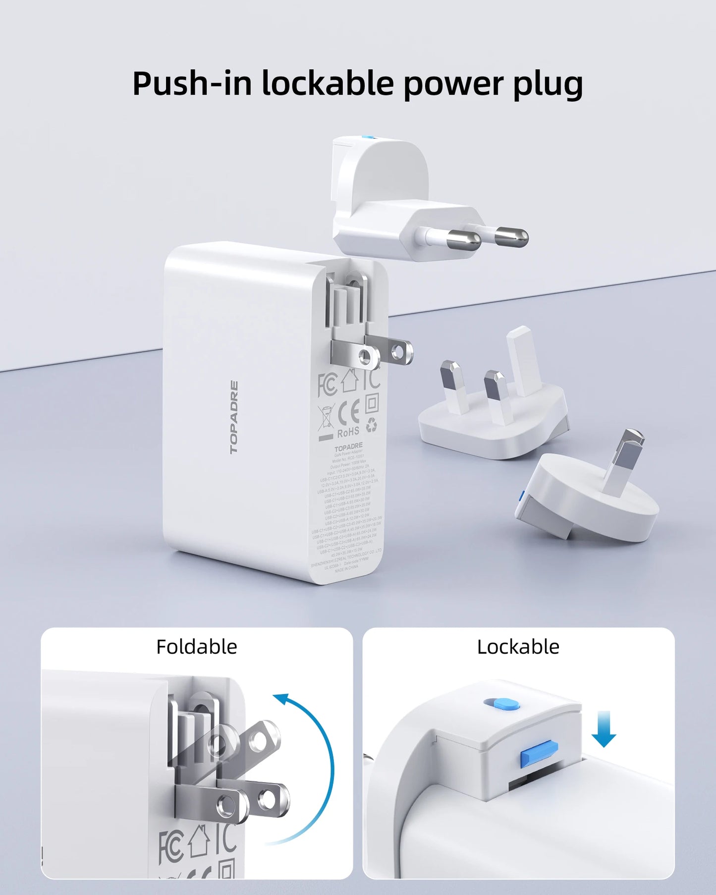 100W USB C Travel Charger 4-Port Foldable Travel Adapter UK/EU/AU