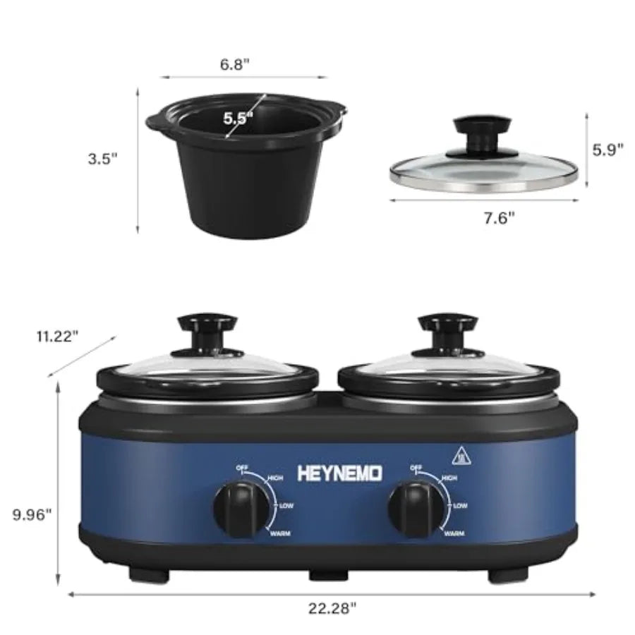 Double Slow Cooker Buffet Servers and Warmers Dual 2 Pot Slow Cooker Food Warmer with Adjustable Temperature Dishwasher Safe Re