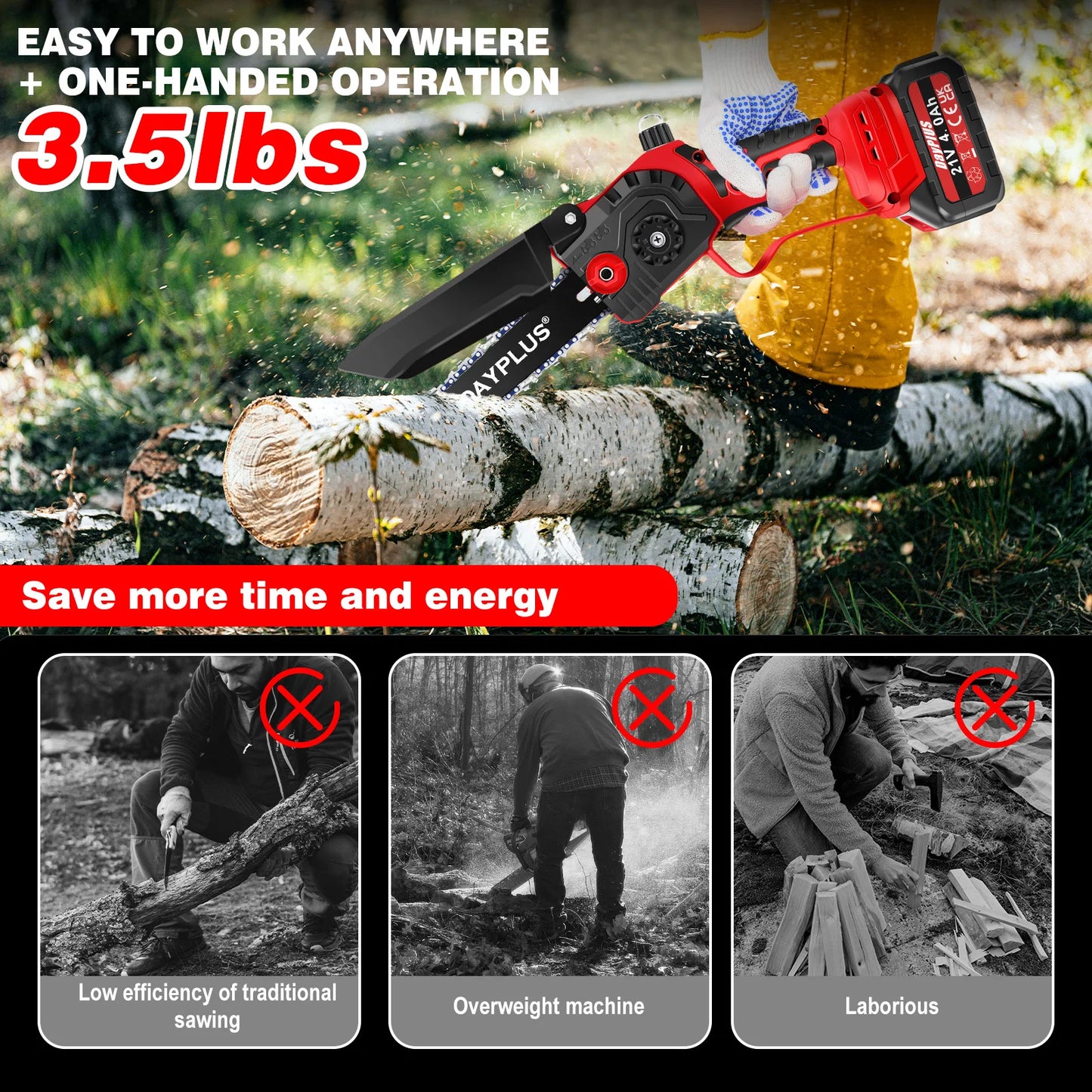 DayPlusCutting Brushless Mini Cordless Chainsaw For Garden Tasks