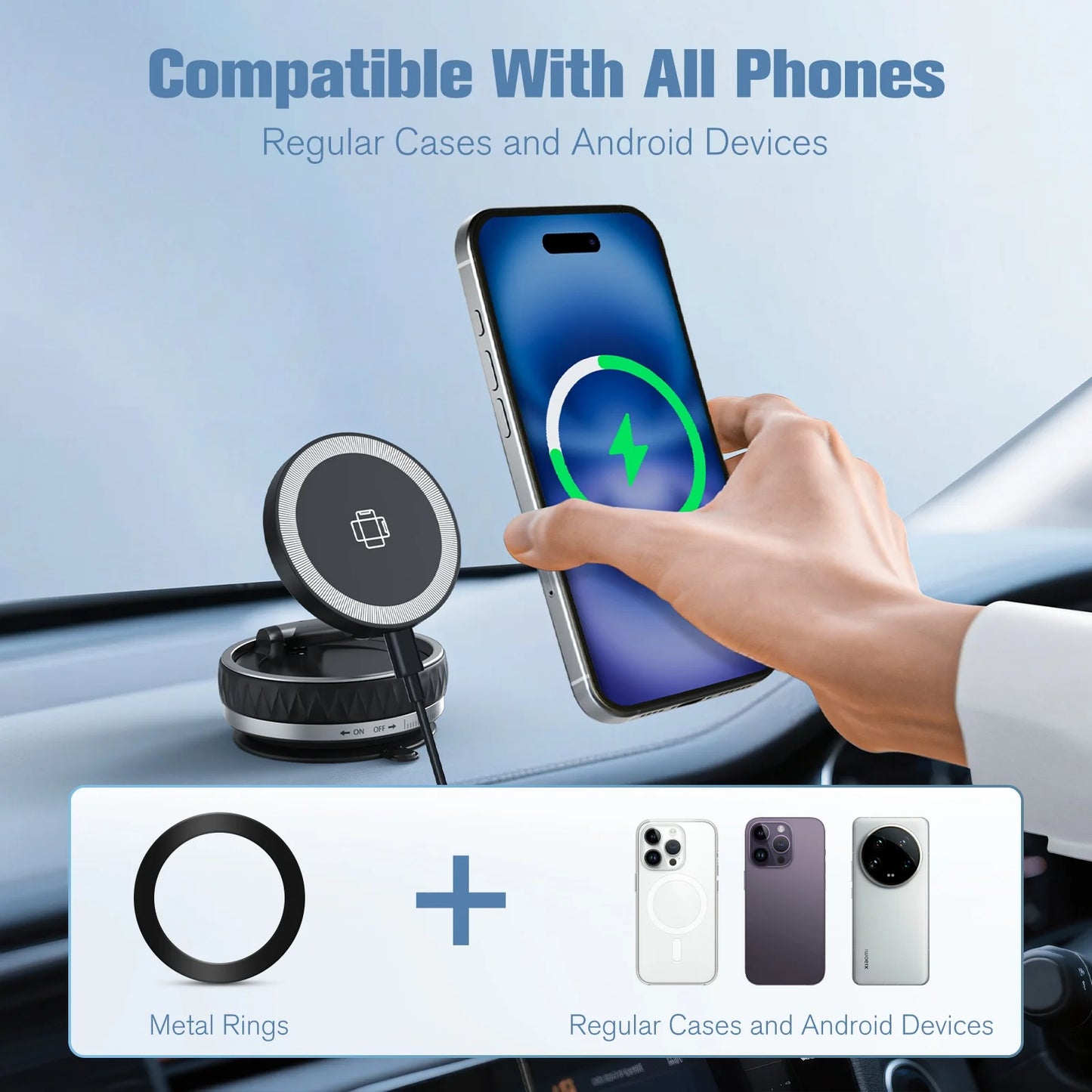 15W Wireless Car Charger Phone Holder N55 Magnetic Rotatable