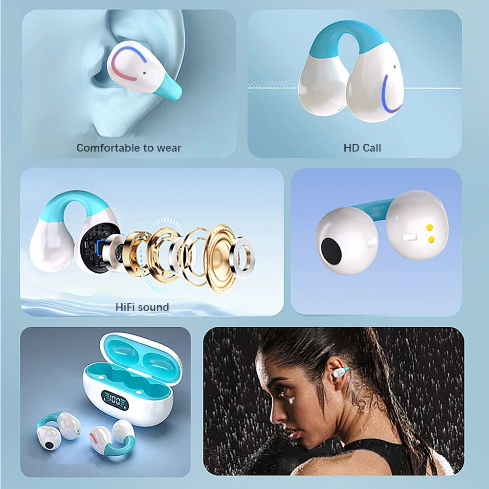 GREATWALL Wireless Bluetooth Earphones Earhook HIFI Headphones Stereo Sound Sports Headset HD Call Earbuds LED Digital Display