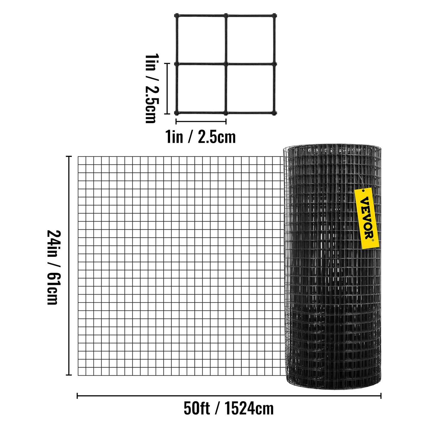 SucceBuy Welded Wire Fence Vinyl Coated Chicken Rabbit Mesh 1"x1" 16 Gauge 24"x50'/24"x100'/36"x50' Black Hardware Cloth & Mesh