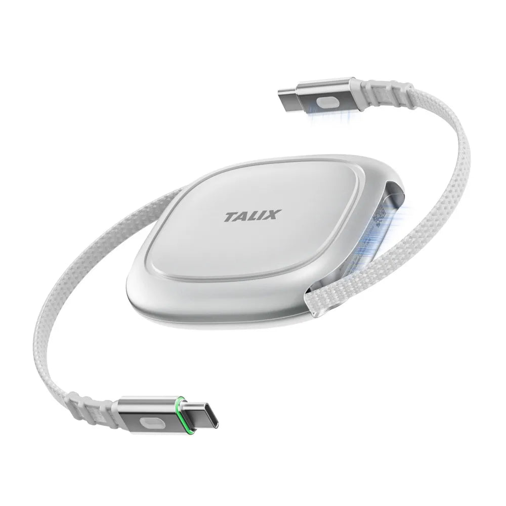 TALIX 240W Retractable USB C Cable 3.94Ft PD 3.2 Fast Charging USB C to USB C Cable Travel Charger Cable Mini Phone Charger Cord
