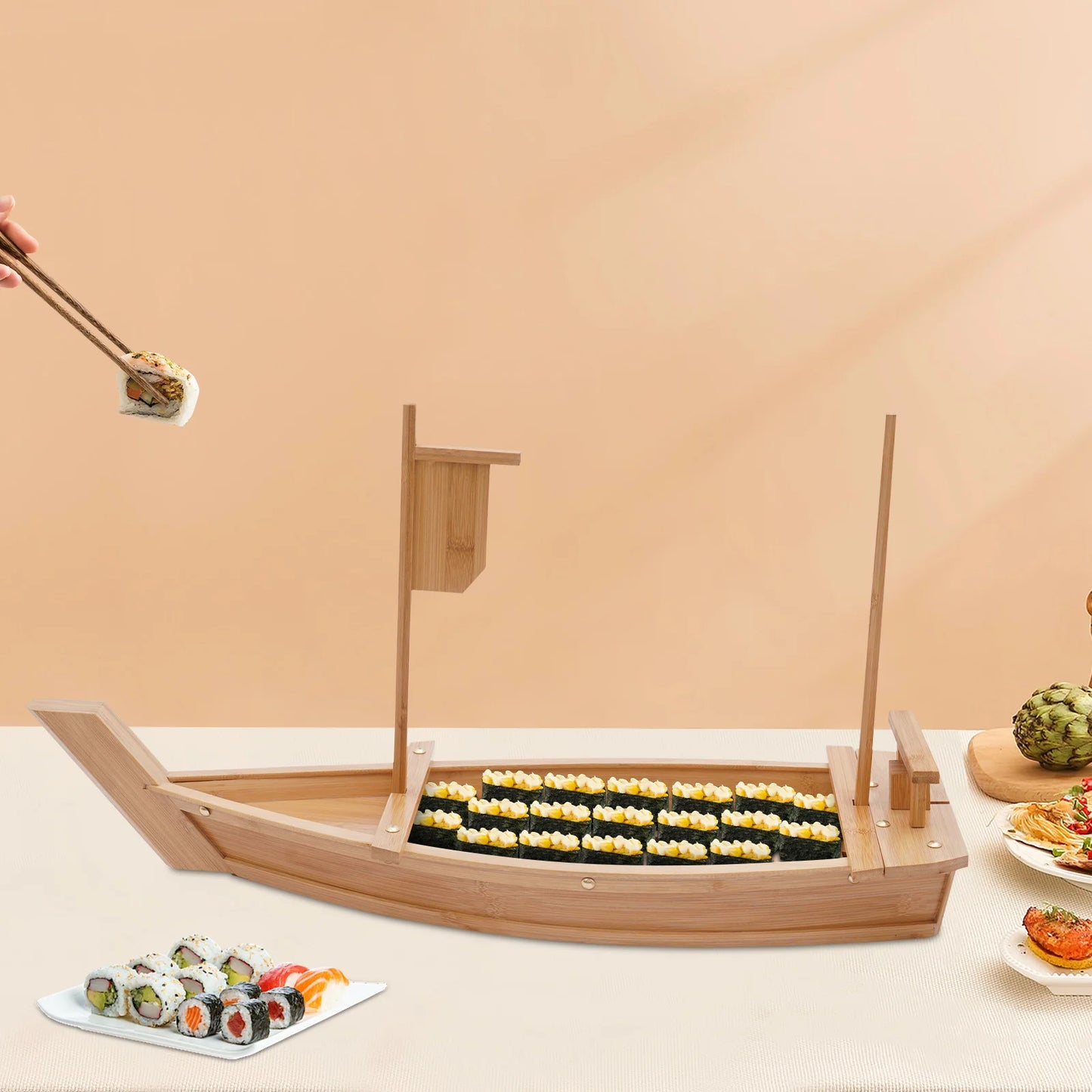 Bamboo Sushi Boat Serving Tray For Parties And Buffets