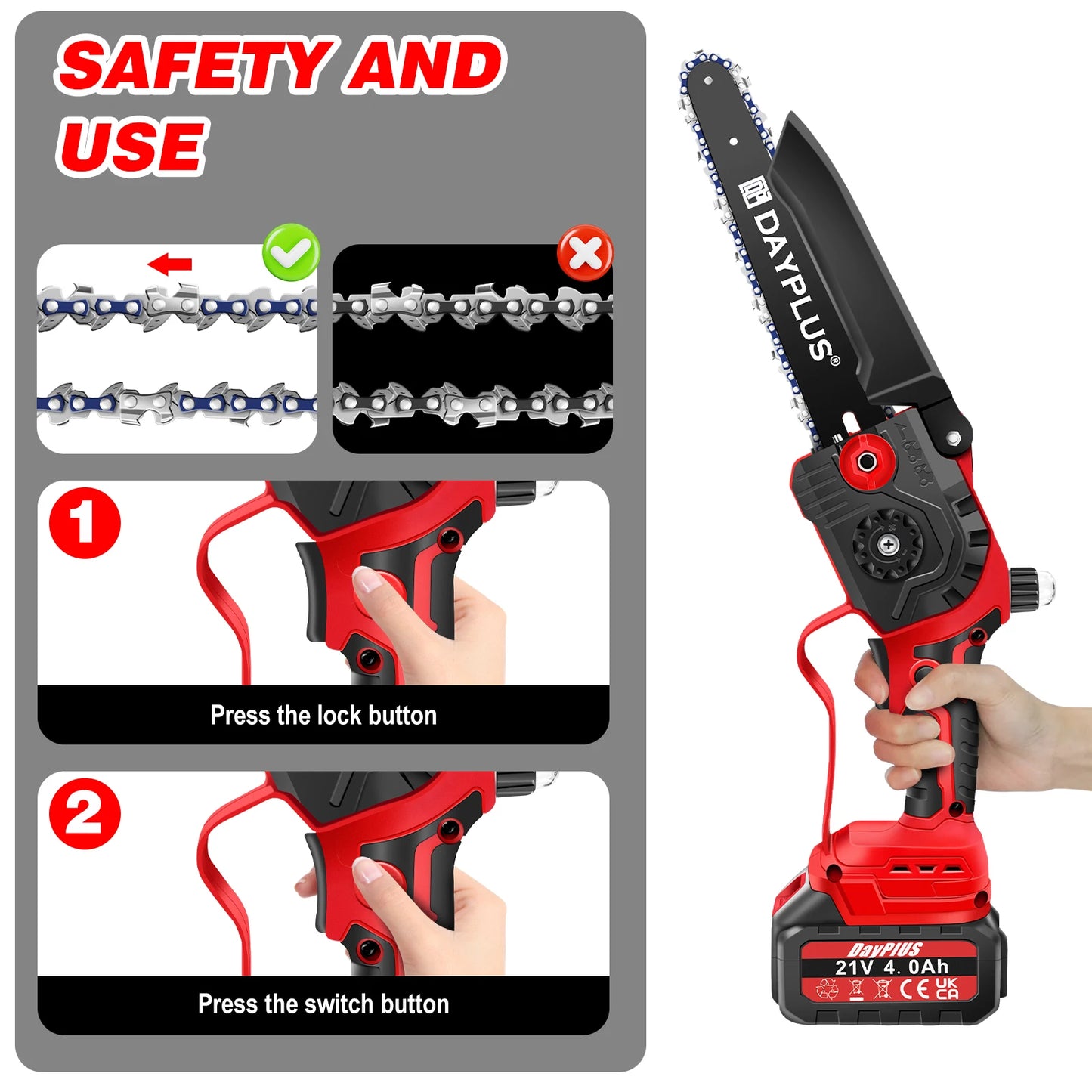 DayPlusCutting Brushless Mini Cordless Chainsaw For Garden Tasks