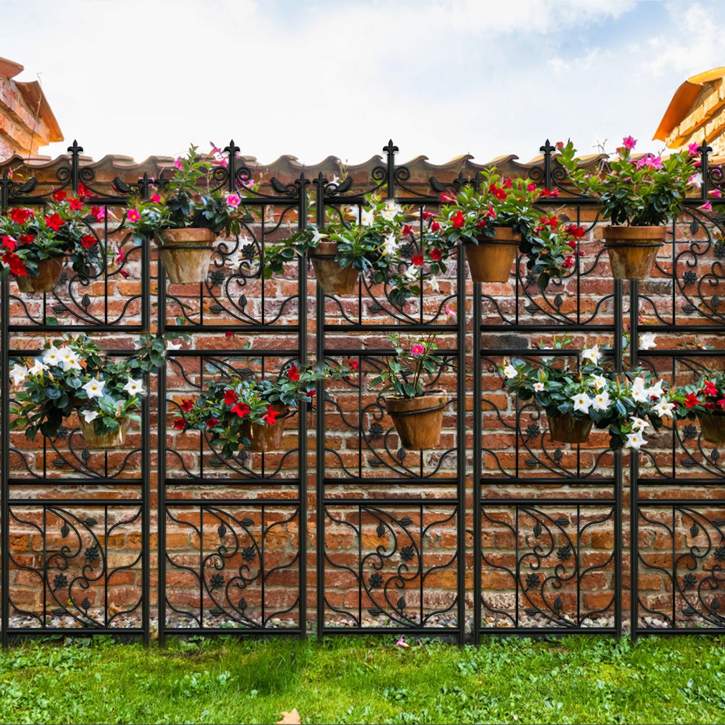 Powder Coated Iron Garden Trellis Fence Set Of 2 Outdoors