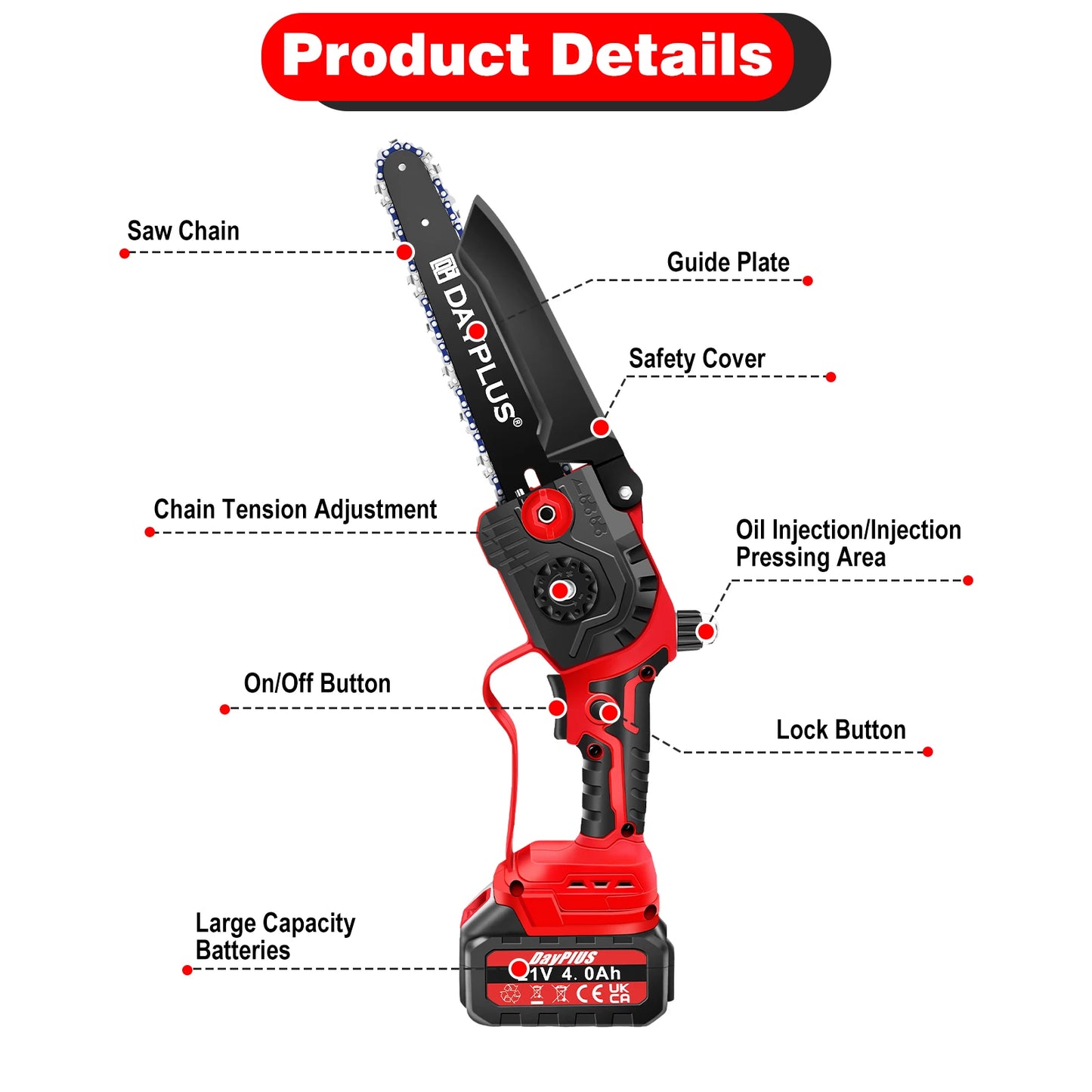 DayPlusCutting Brushless Mini Cordless Chainsaw For Garden Tasks