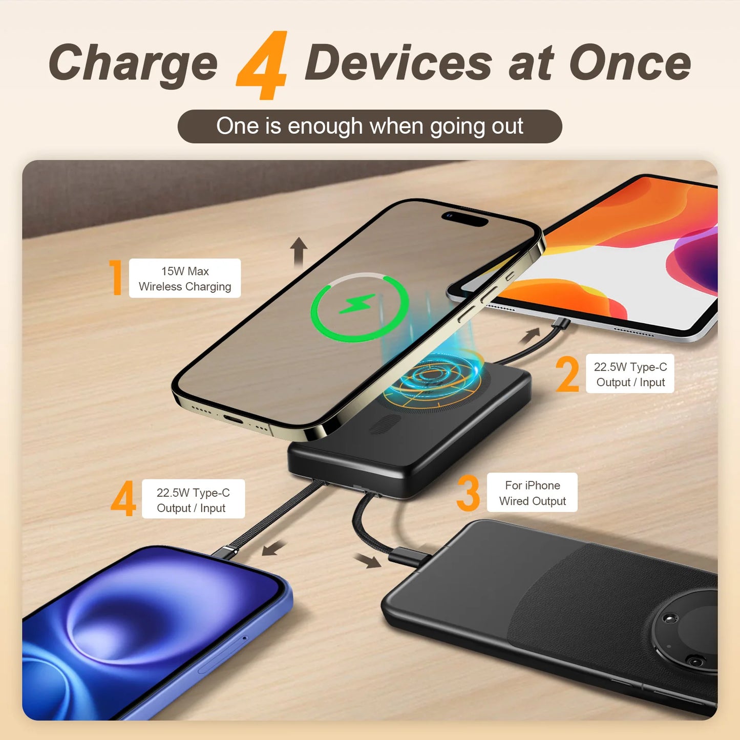 Magnetic Wireless Charging Station 10000W Power Bank 3-In-1