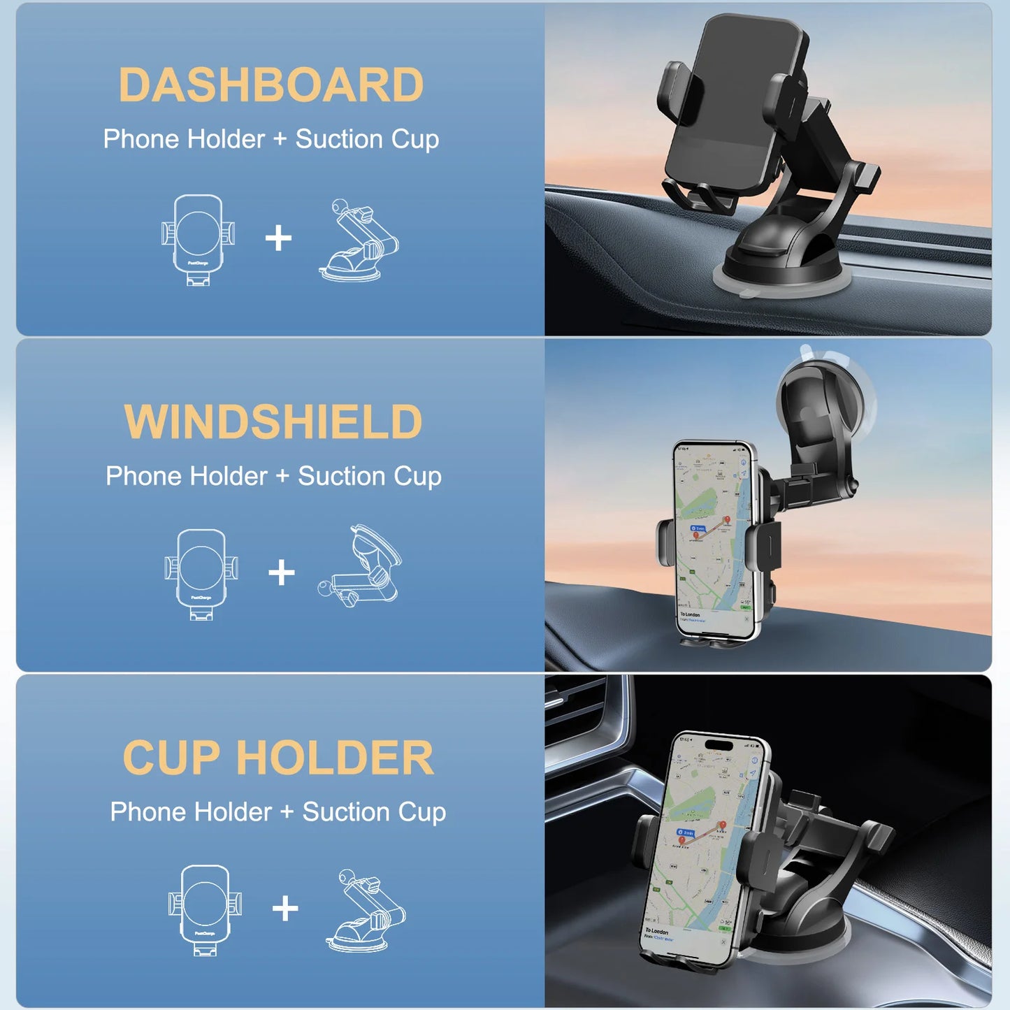 Wireless Car Charger Mount 15W Fast Charge iPhone And Galaxy