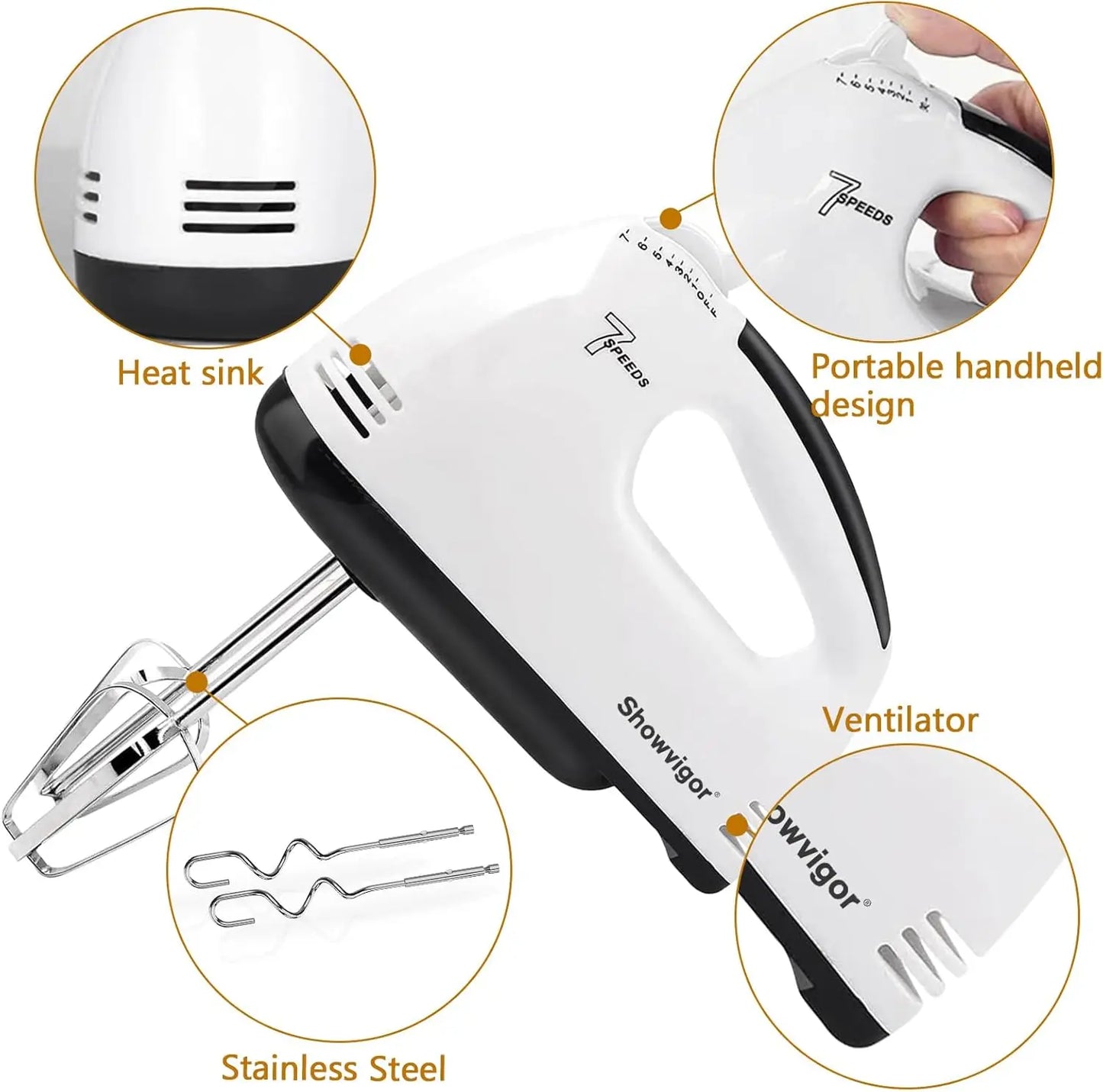 XMSJ Electric Hand Mixer 180W Turbo Boost 7 Speeds