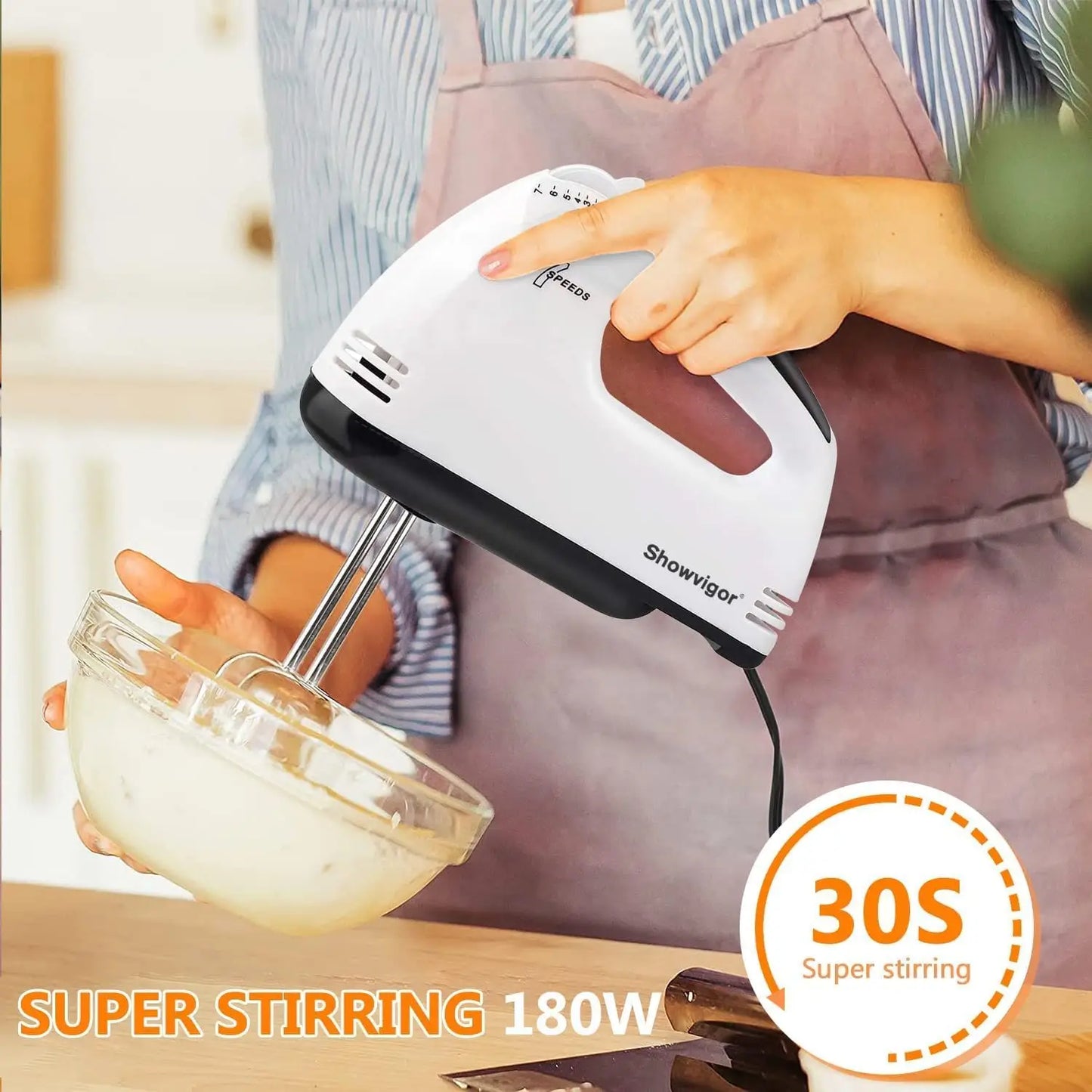 XMSJ Electric Hand Mixer 180W Turbo Boost 7 Speeds