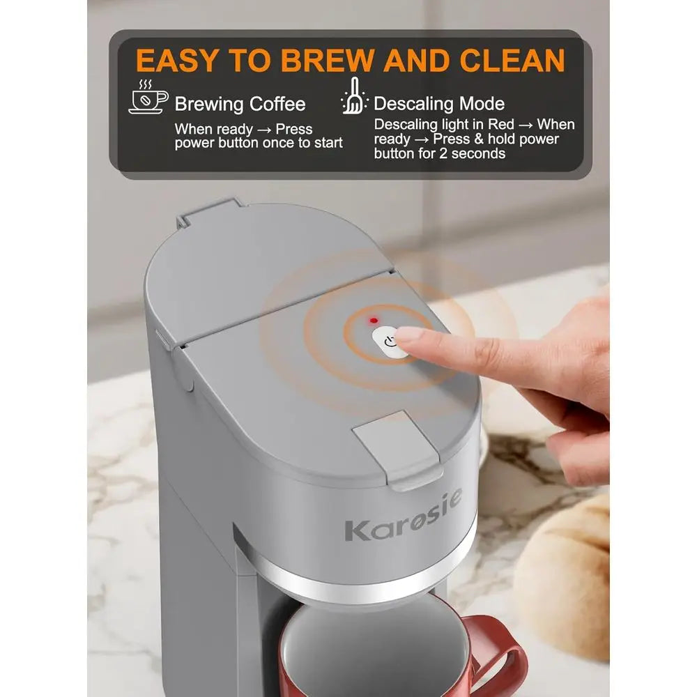 Single Serve Coffee Maker, K-Cup and Ground Coffee, Fast Brew, 6-12 oz Sizes, One Cup Coffee Machine, One-Button Small Coffee Ma