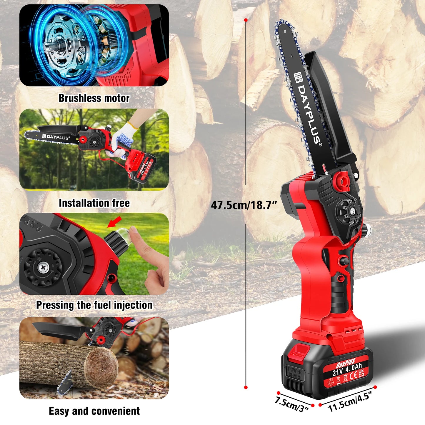 DayPlusCutting Brushless Mini Cordless Chainsaw For Garden Tasks