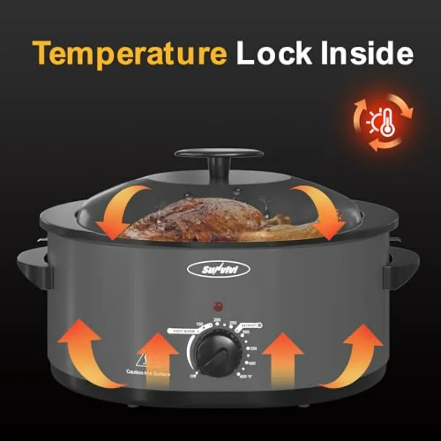 Electric Turkey Roaster Oven with Self-Basting Lid for Slow Cooking Stainless Steel Grey 8 QT with Removable Pan and Rack