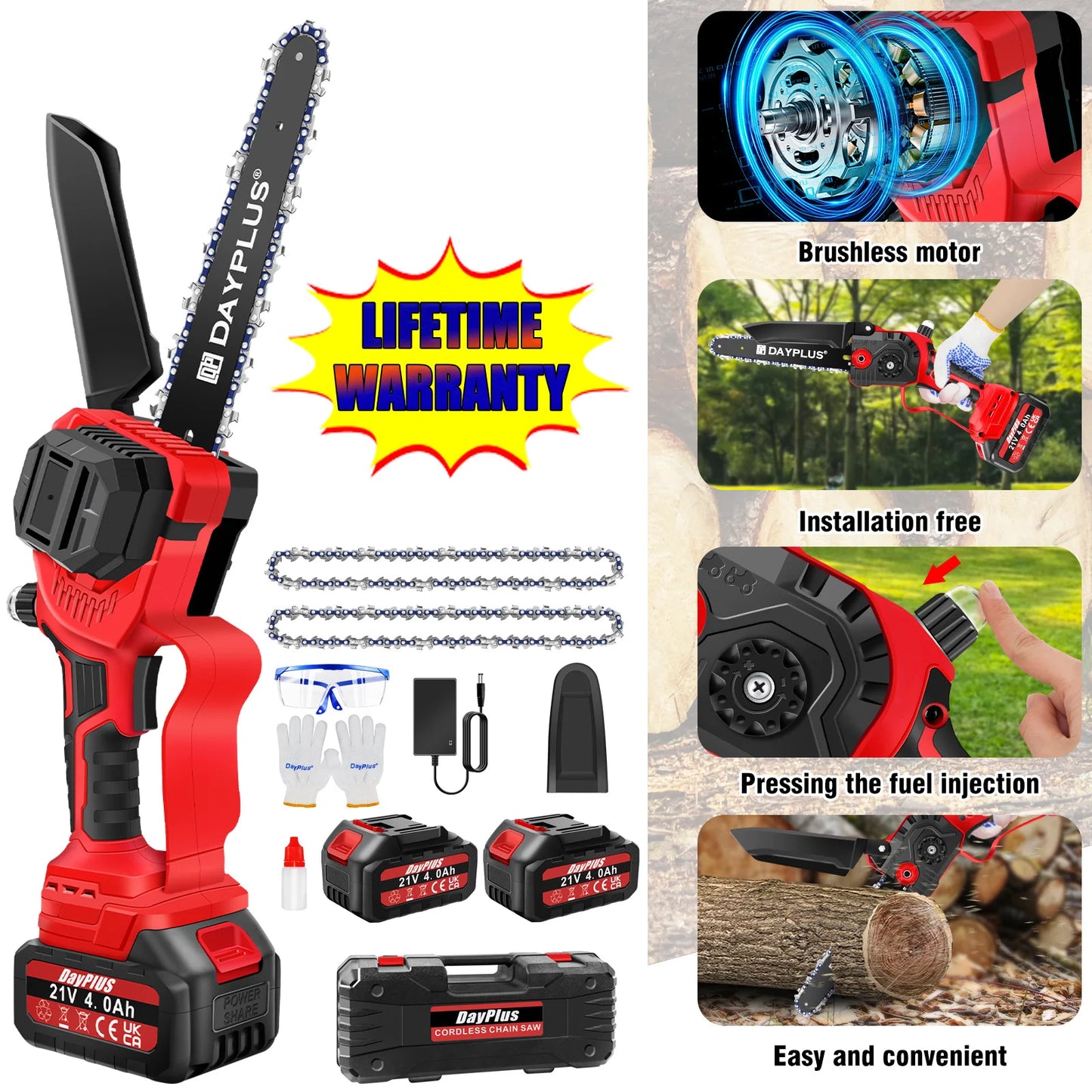 DayPlusCutting Brushless Mini Cordless Chainsaw For Garden Tasks