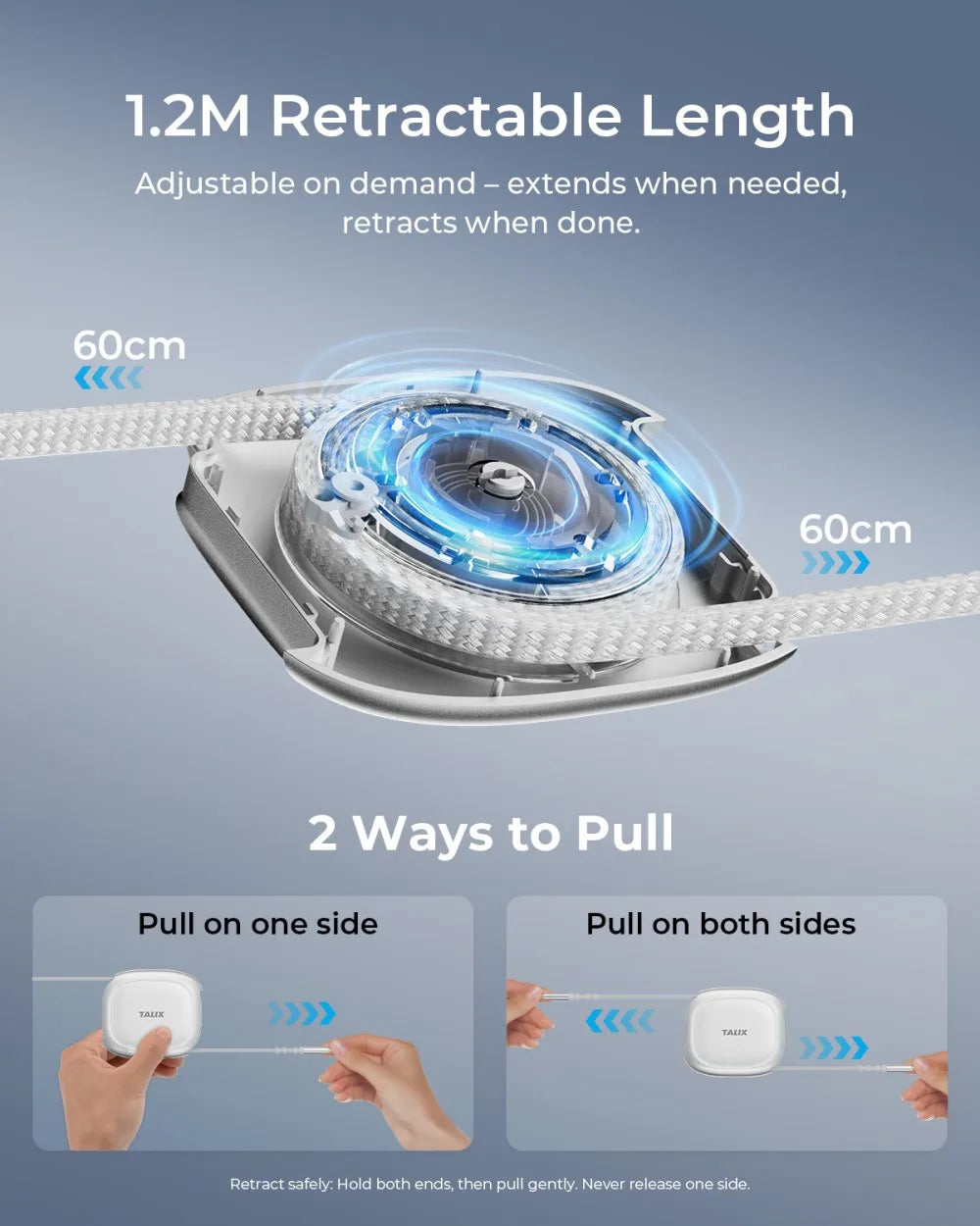 TALIX 240W Retractable USB C Cable 3.94Ft PD 3.2 Fast Charging USB C to USB C Cable Travel Charger Cable Mini Phone Charger Cord