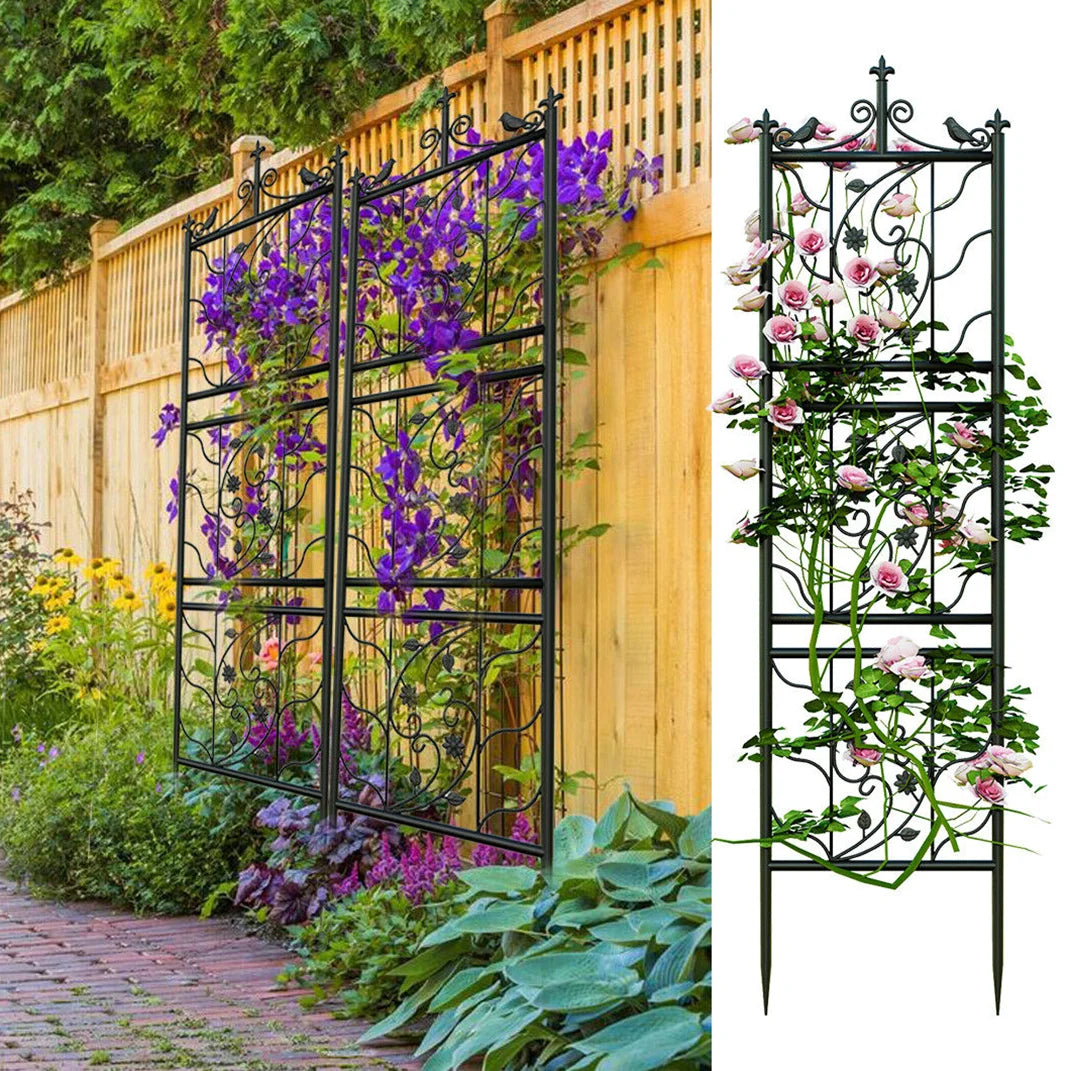 Powder Coated Iron Garden Trellis Fence Set Of 2 Outdoors