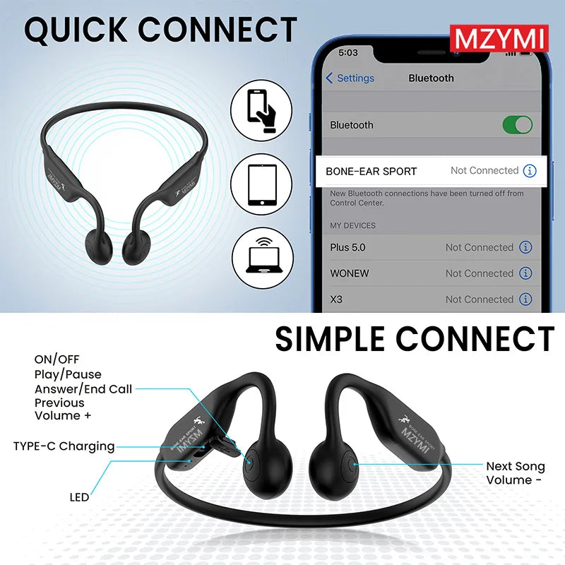 INMAS A18 Bone Conduction Neckband Earphones Built-In Microphone IP56 Waterproof